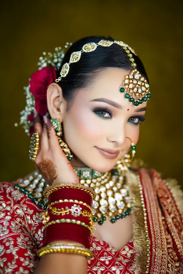 Elegant Indian bridal portrait in traditional attire
